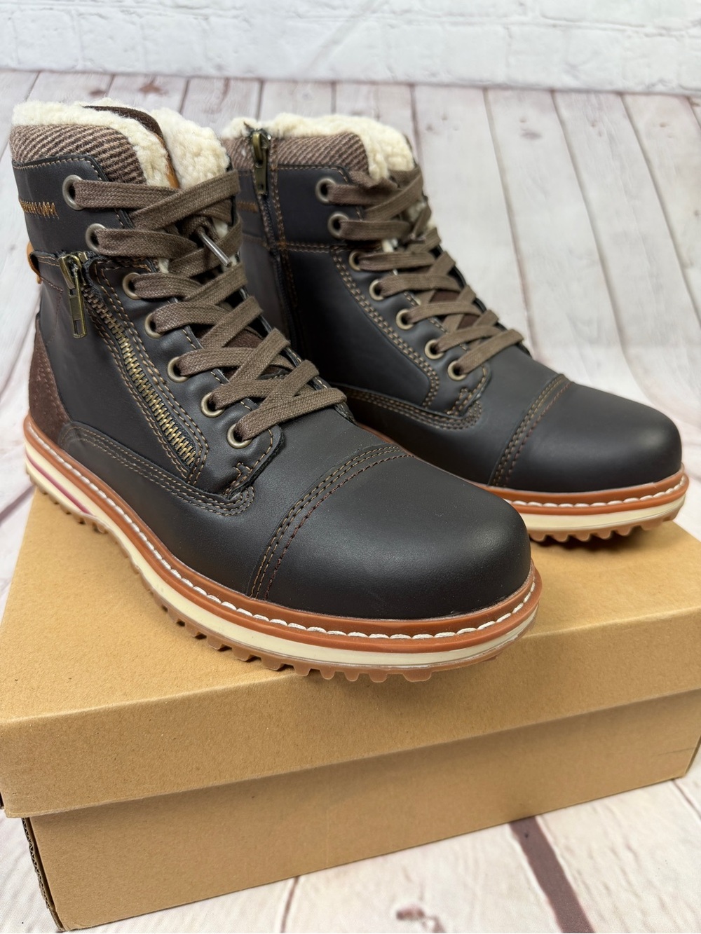 RESERVED FOOTWEAR Gordon men's NEW brown zipper lace warm lined boots, size 7.5 - Picture 4 of 15